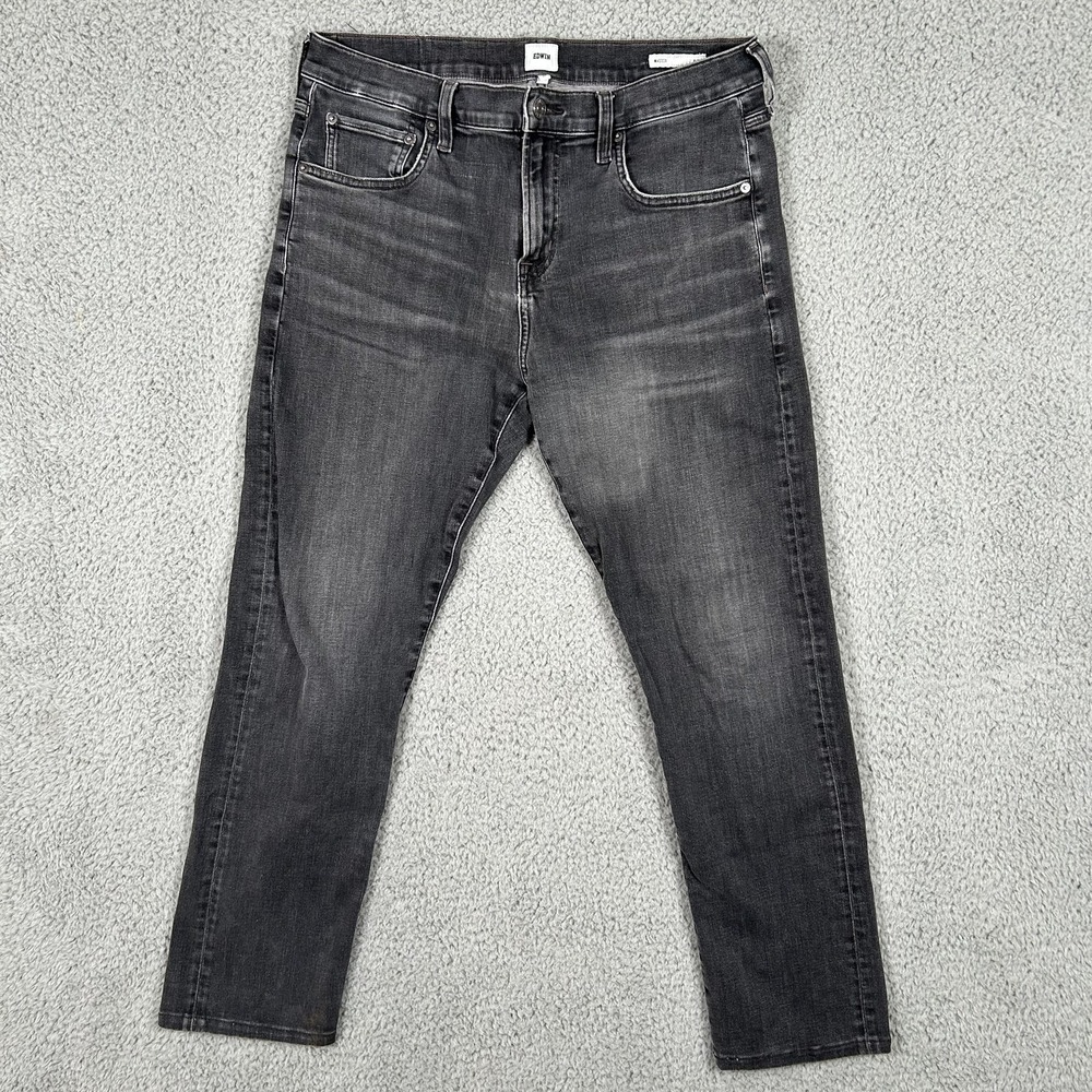 Edwin Maddox Slim Jeans Mens 31 Black Gray‎ Slim Fit Distressed Denim Pants